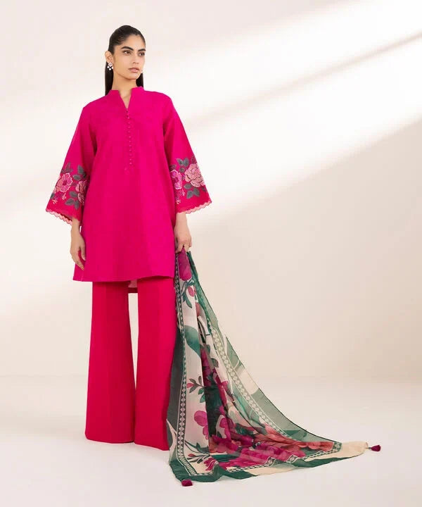 3 Piece - Embroidered Cotton Jacquard Suit