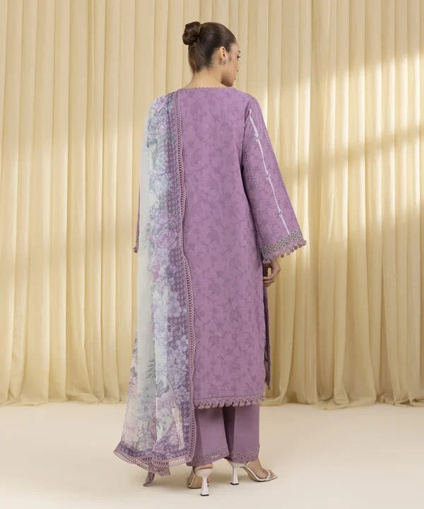 3 Piece - Embroidered Cotton Jacquard Suit