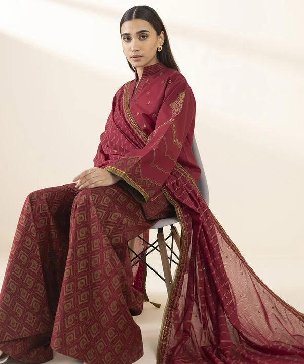 3 Piece - Embroidered Cotton Suit
