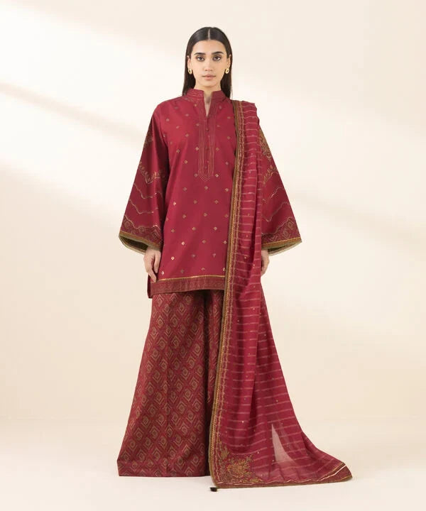 3 Piece - Embroidered Cotton Suit