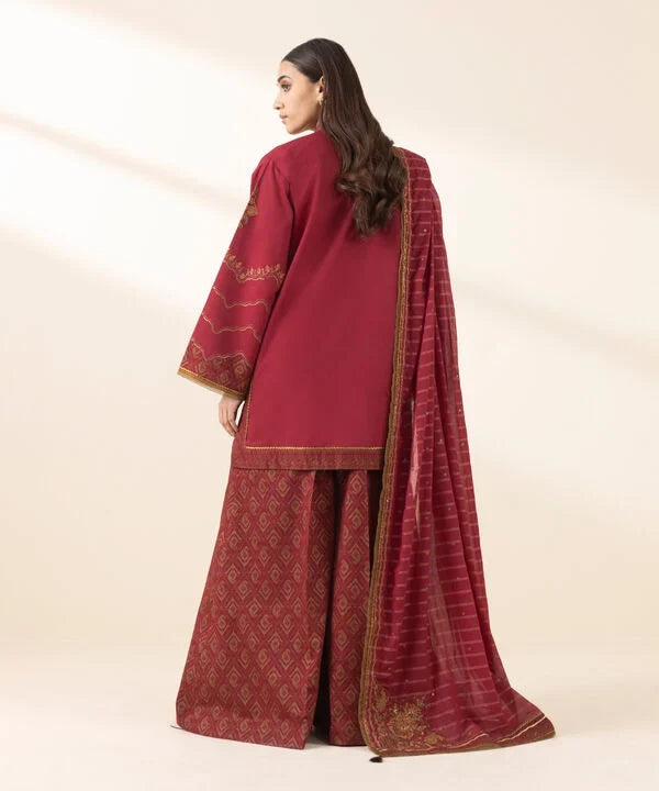 3 Piece - Embroidered Cotton Suit