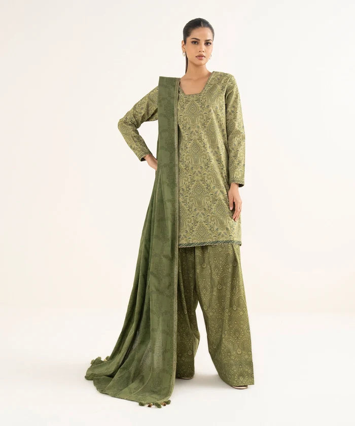 3 Piece - Embroidered Crosshatch Suit