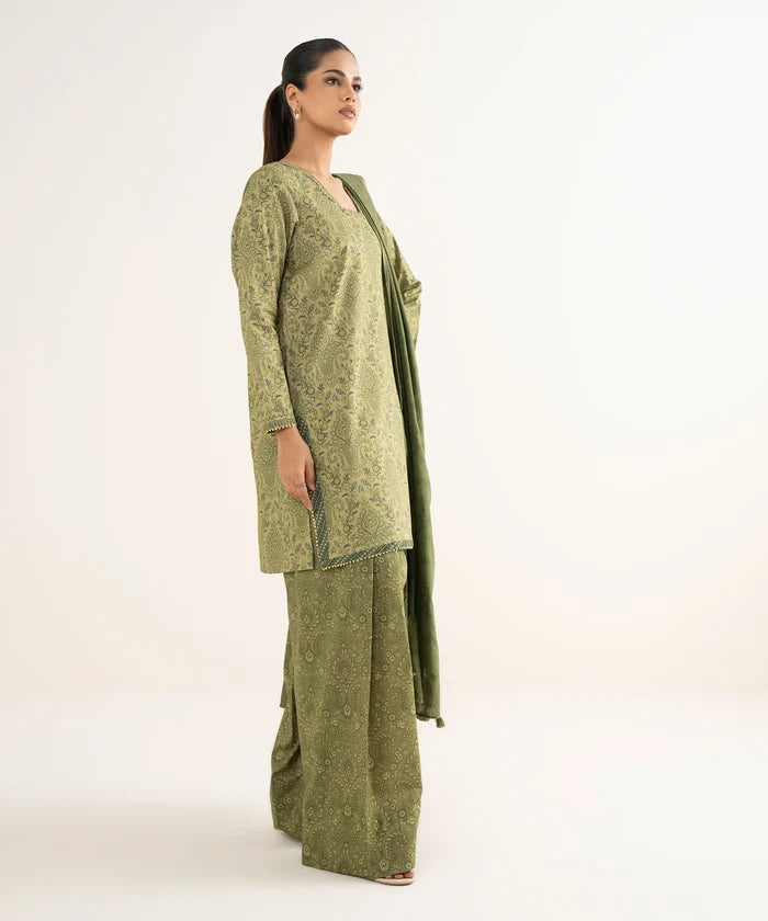 3 Piece - Embroidered Crosshatch Suit