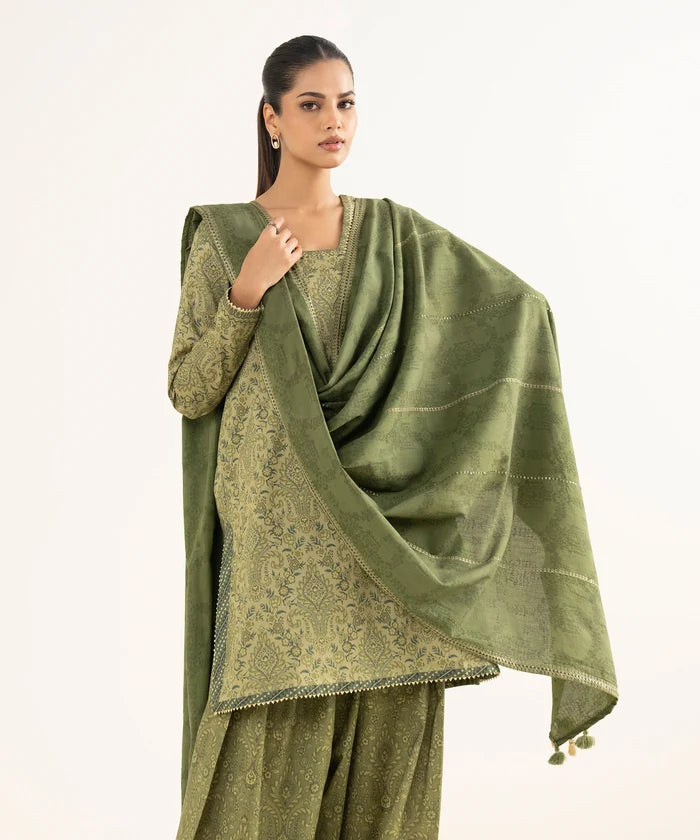 3 Piece - Embroidered Crosshatch Suit