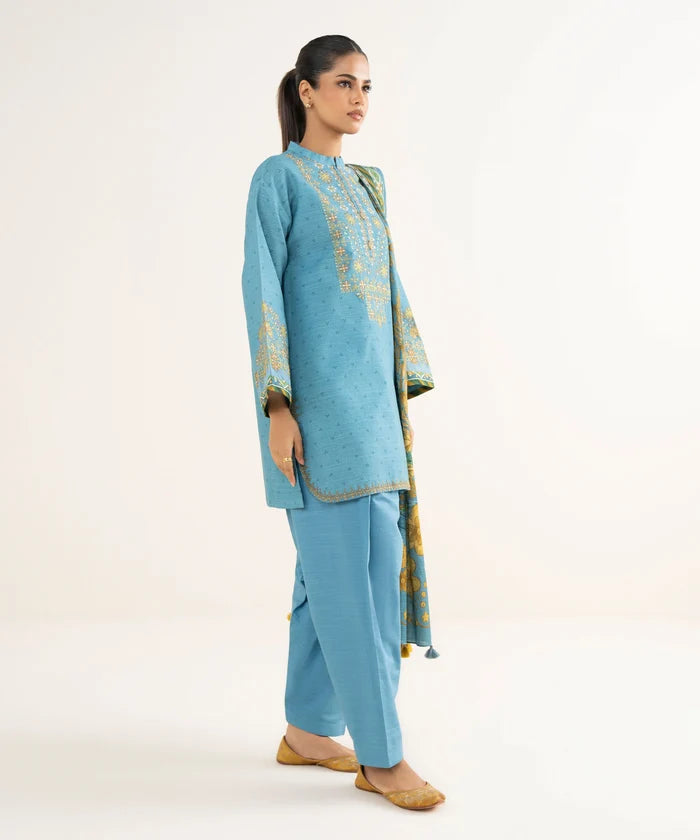 3 Piece - Embroidered Khaddar Suit