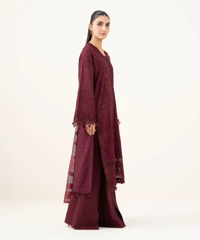 3 Piece - Embroidered Linen Jacquard Suit