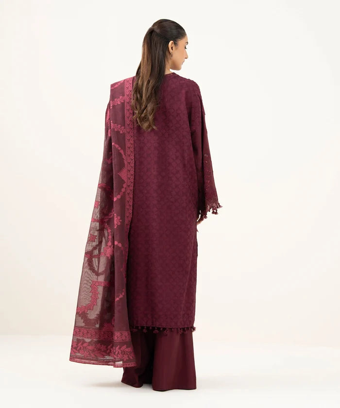 3 Piece - Embroidered Linen Jacquard Suit