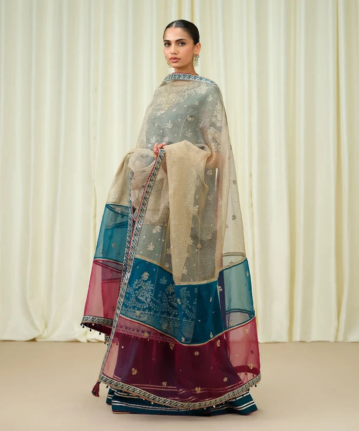3 Piece - Embroidered Raw Silk Suit