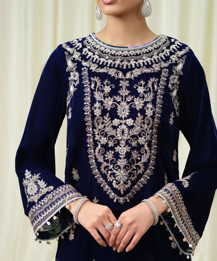 3 Piece - Embroidered Velvet Suit