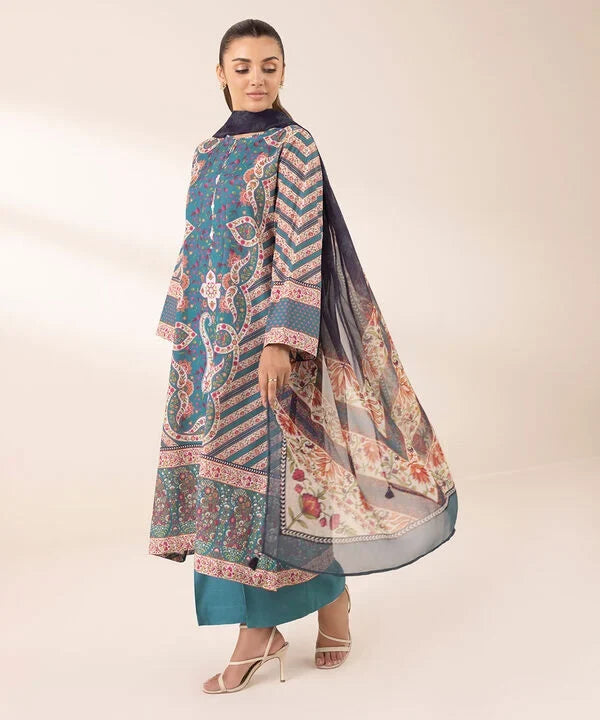 3 Piece - Printed Silk Suit