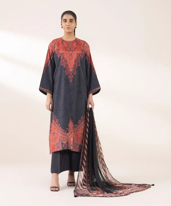 3 Piece - Printed Silk Suit