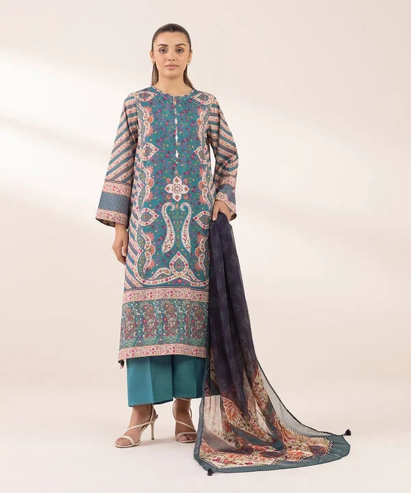 3 Piece - Printed Silk Suit