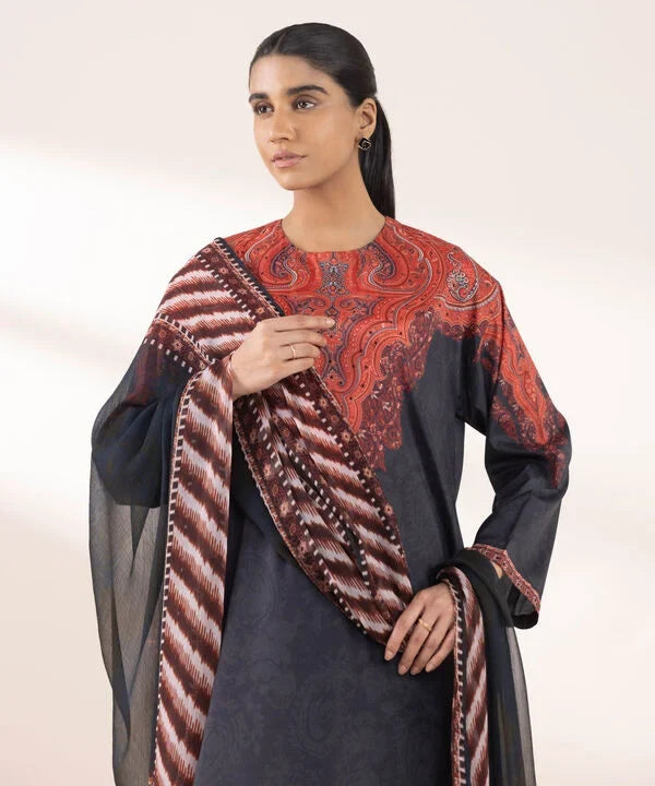 3 Piece - Printed Silk Suit
