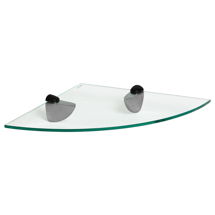 30cm Floating Glass Corner Shelf with Black Fixings