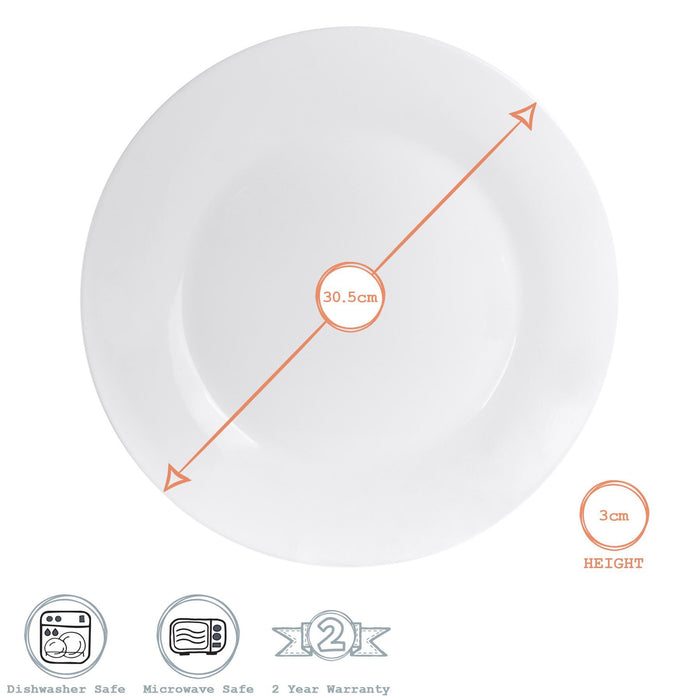 30cm White China Dinner Plates - Pack of Six