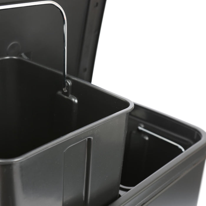 30L Matt Black Stainless Steel Double Kitchen Pedal Bin (2 x 15L)