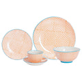 30pc Hand-Printed Orange Floral Stoneware Dinner Set