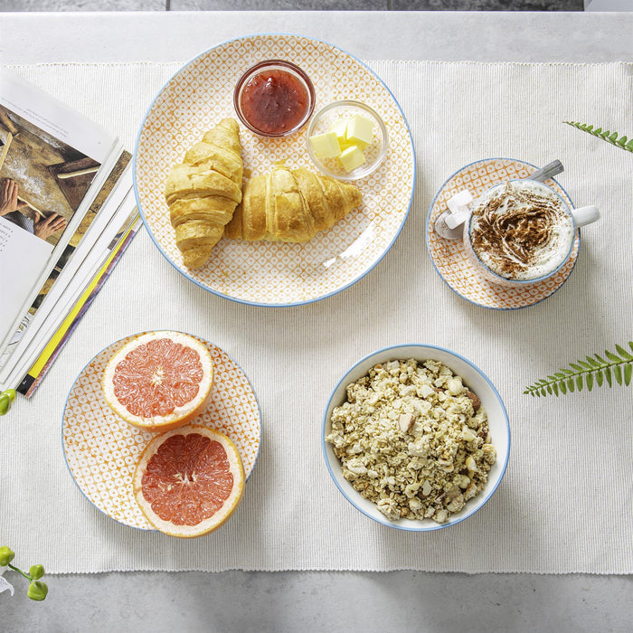 30pc Hand-Printed Orange Floral Stoneware Dinner Set