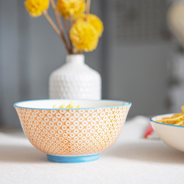 30pc Hand-Printed Orange Floral Stoneware Dinner Set