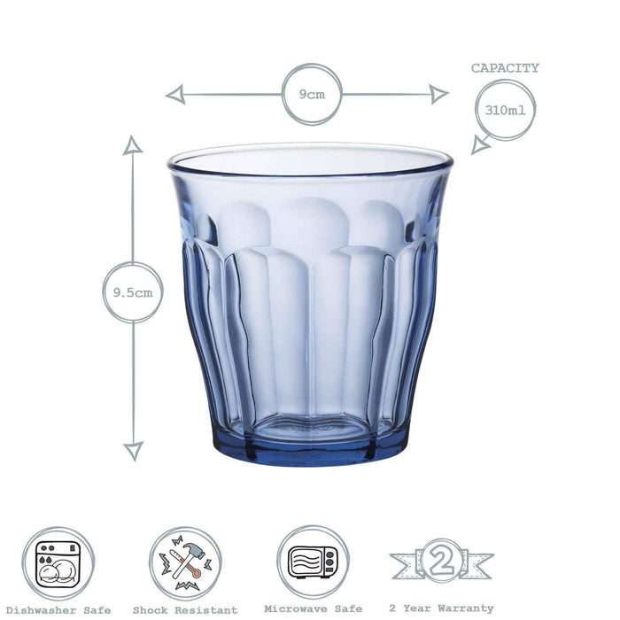 310ml Blue Picardie Water Glasses - Pack of Six