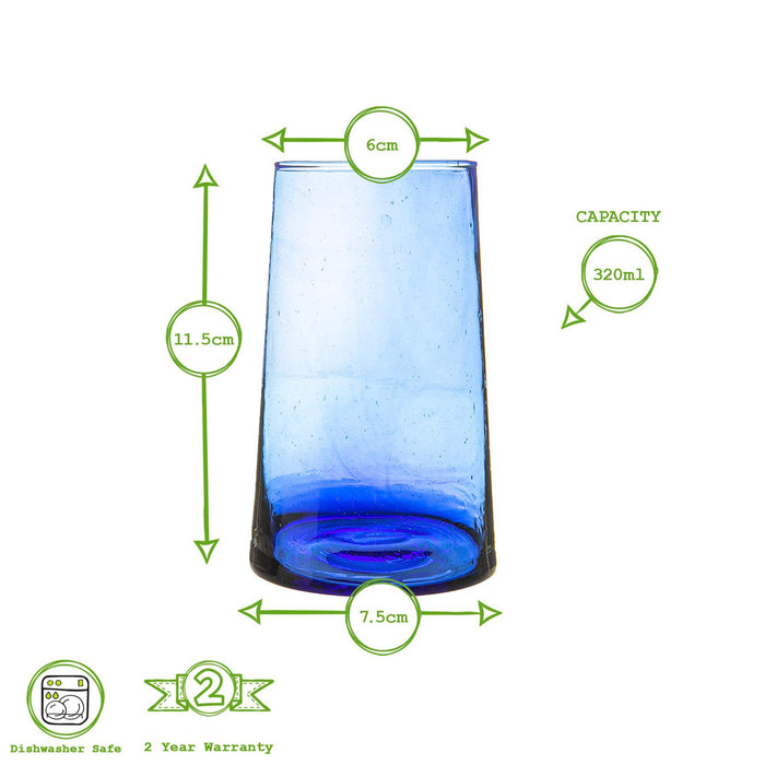 320ml Blue Merzouga Recycled Highball Glasses - Pack of Six