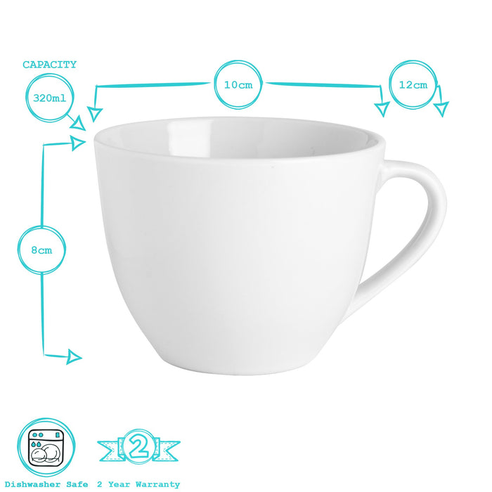 320ml White China Cappuccino Cups & Saucers - 6 Sets
