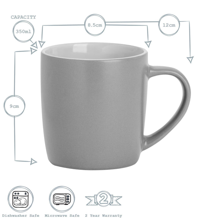 350ml Matt Grey Coloured Coffee Mugs - Pack of Six