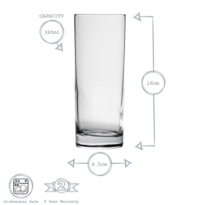 360ml Clear Classic Highball Glasses - Pack of Six