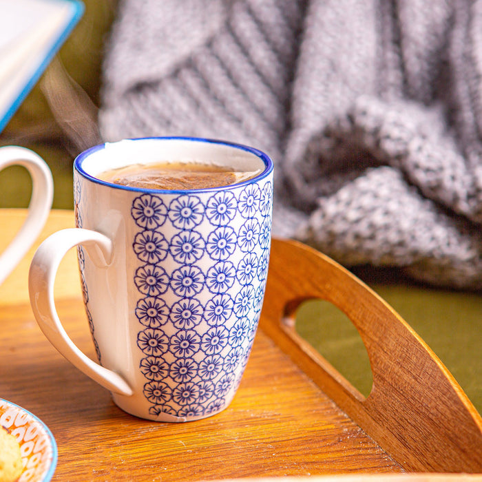 360ml Floral Multicoloured Hand Printed Stoneware Coffee Mugs - Pack of Six
