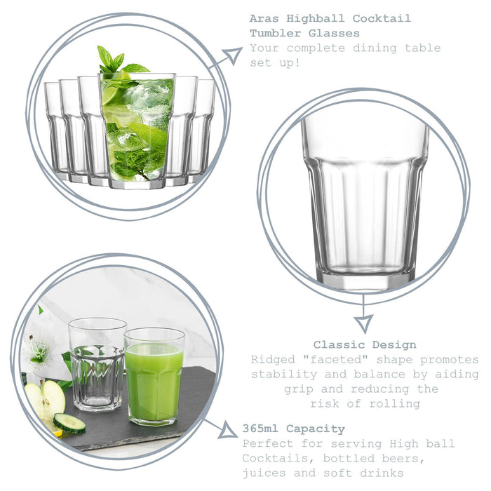 365ml Aras Highball Glasses - Pack of Six