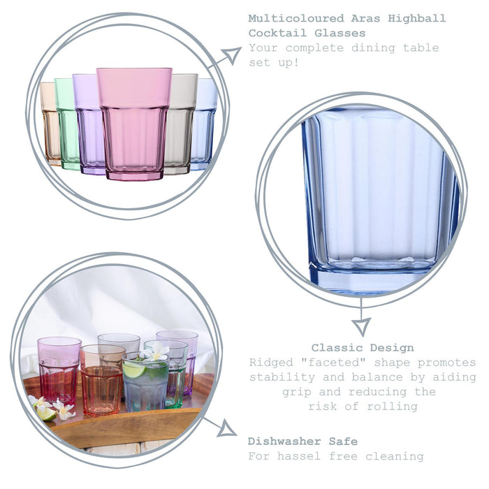 365ml Multicoloured Aras Highball Glasses - Pack of Six
