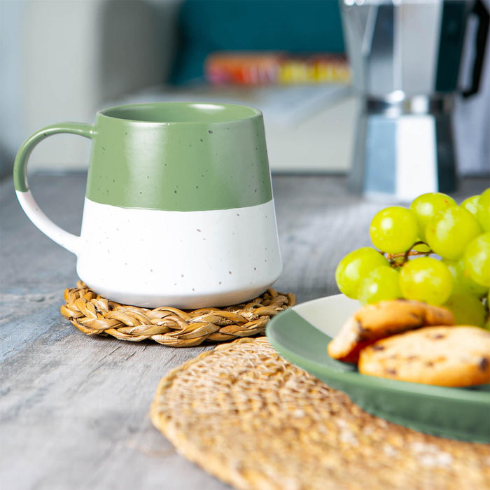 370ml Colour Block Flecked Stoneware Belly Mug - Sage