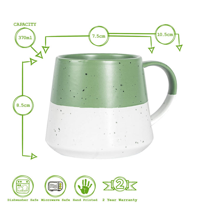 370ml Colour Block Flecked Stoneware Belly Mug - Sage