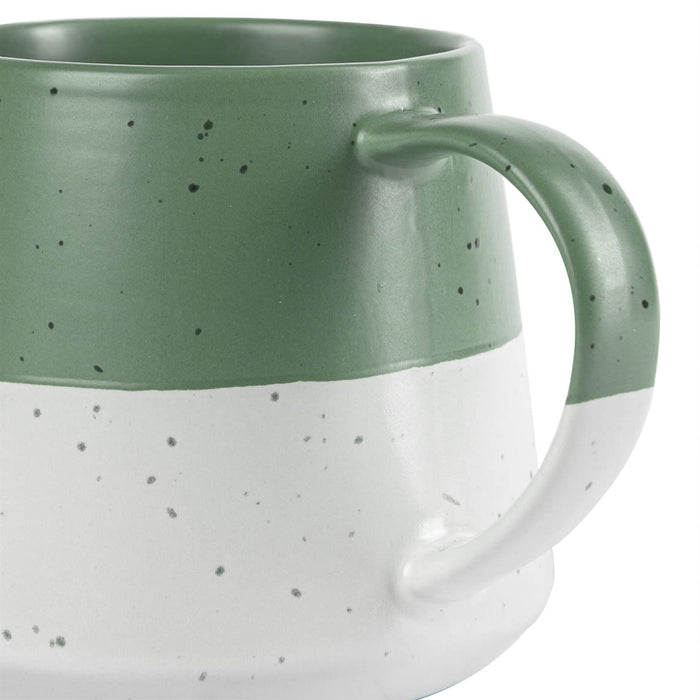 370ml Colour Block Flecked Stoneware Belly Mug - Sage
