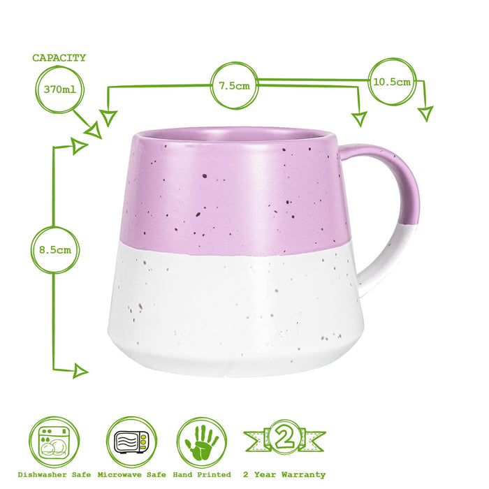 370ml Colour Block Flecked Stoneware Belly Mugs - Lavender - Pack of 4
