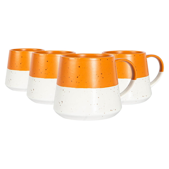 370ml Orange Colour Block Flecked Stoneware Belly Mugs - Pack of Four