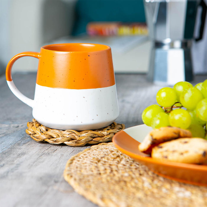 370ml Orange Colour Block Flecked Stoneware Belly Mugs - Pack of Four