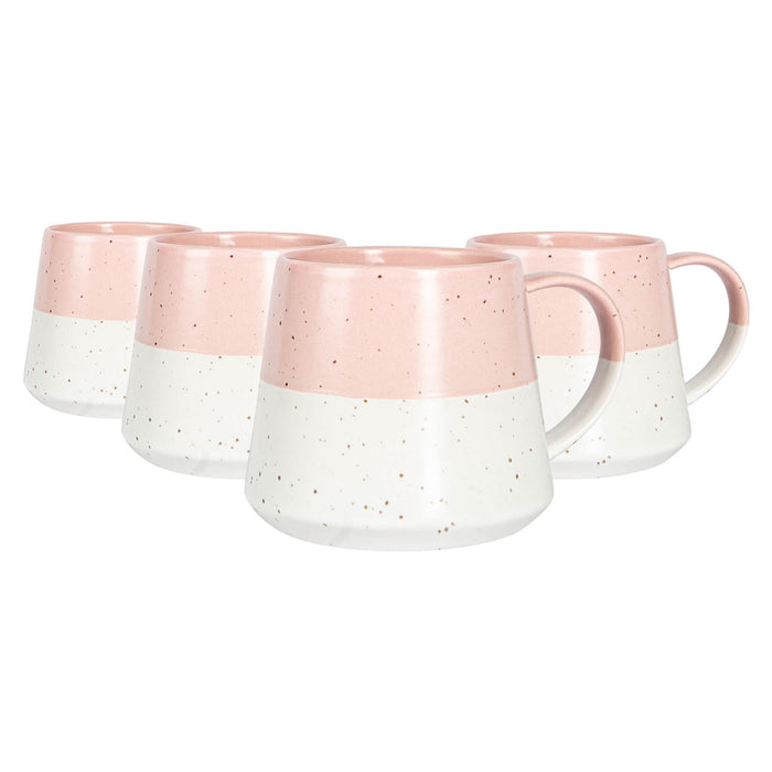 370ml Pink Colour Block Flecked Stoneware Belly Mugs - Pack of Four