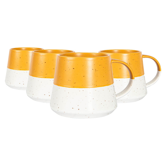 370ml Yellow Colour Block Flecked Stoneware Belly Mugs - Pack of Four