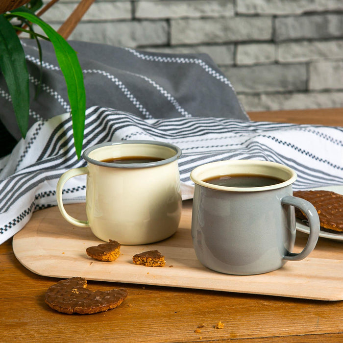 375ml Grey/Cream Enamel Belly Mugs - Pack of Four