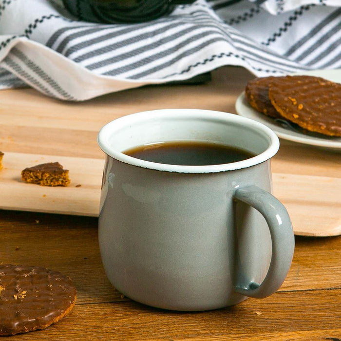375ml Grey/Cream Enamel Belly Mugs - Pack of Four