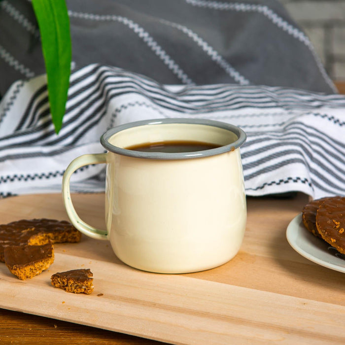 375ml Grey/Cream Enamel Belly Mugs - Pack of Four
