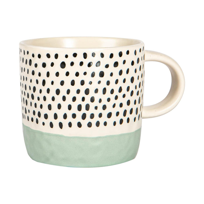 385ml Blue Colour Block Spot Portuguese Stoneware Coffee Mugs - Pack of Six