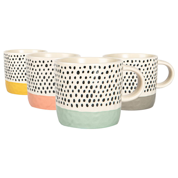 385ml Colour Block Spot Portuguese Stoneware Coffee Mugs - 4 Colours