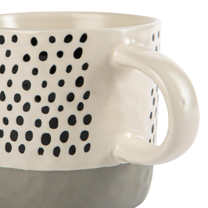 385ml Grey Colour Block Spot Portuguese Stoneware Coffee Mugs - Pack of Six