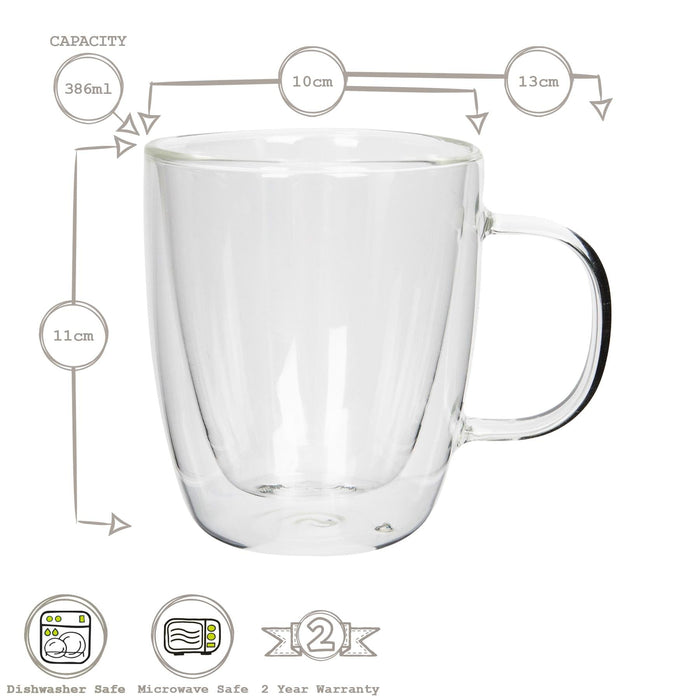 386ml Double-Walled Glass Coffee Cups Set - Pack of 2