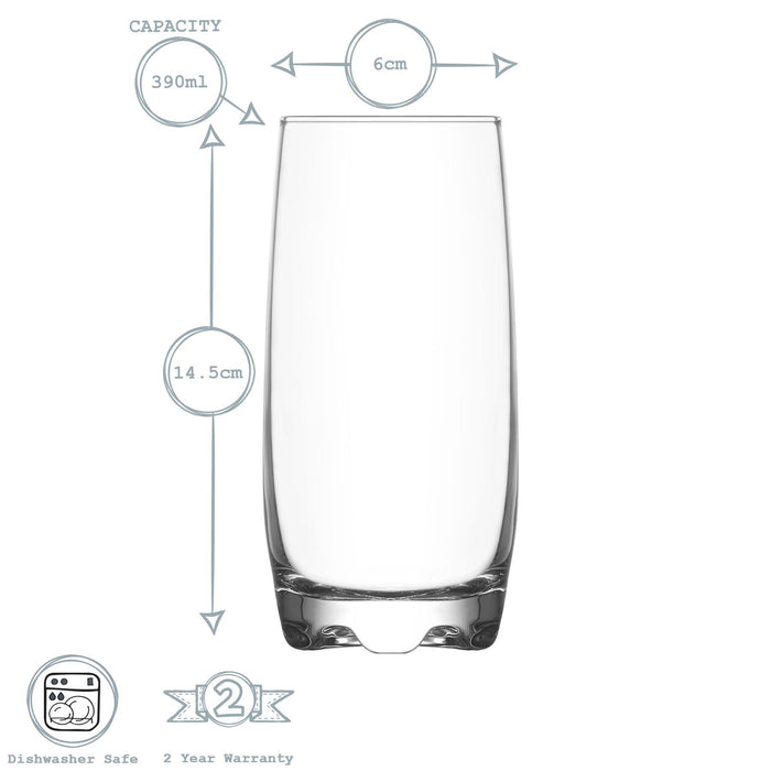 390ml Coloured Adora Premium Highball Glasses - Pack of Six