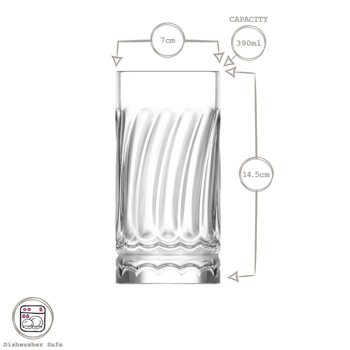 390ml Wave Highball Glasses - Pack of 6
