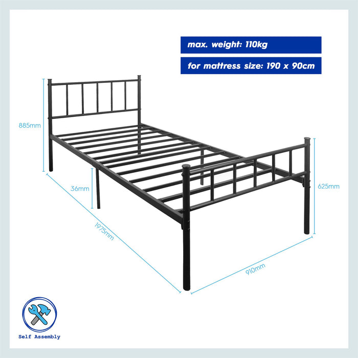 3ft Single Metal Bed Frame - Black
