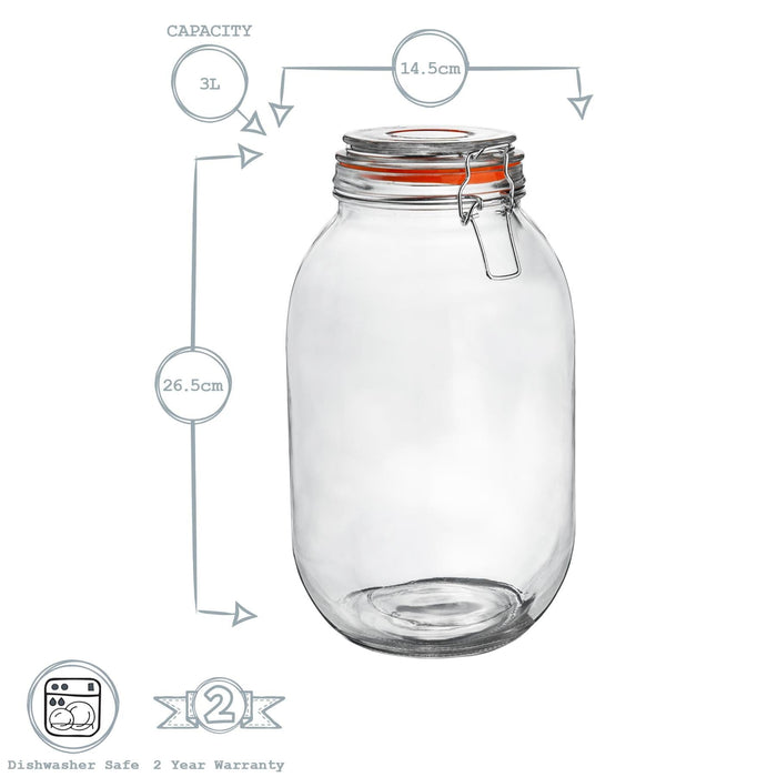 3L Classic Air tight Glass Storage Jar + Four Free Coloured Seals
